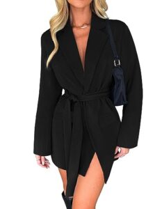 zesica women's 2023 blazers long sleeve lapel open front oversized business work office jackets blazer with belt,black,medium