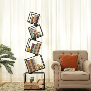 asuli bookshelf, 5-tier bookshelves, 67" tall black bookshelf, book shelf, bookcase, modern book storage, storage shelves for cds/books/home decor, display shelf