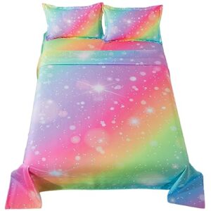 adasmile a & s rainbow fitted sheet for girls 4 pieces rainbow sheets full for kids tie dye pastel glitter rainbow bed sheet for kids teens girls rainbow bedding for girls sheets with sparkling star