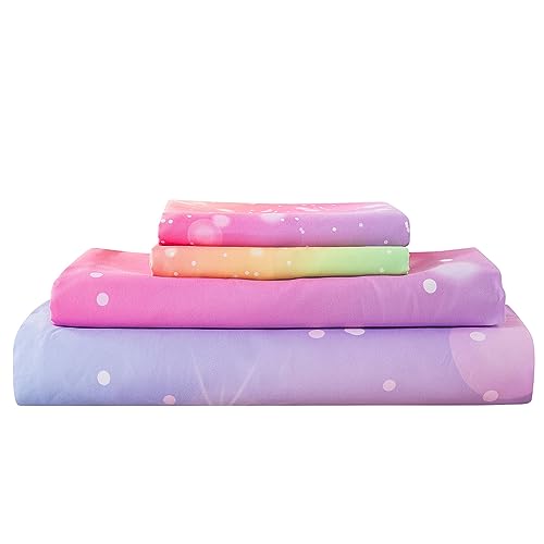 ADASMILE A & S Rainbow Fitted Sheet for Girls 4 Pieces Rainbow Sheets Full for Kids Tie Dye Pastel Glitter Rainbow Bed Sheet for Kids Teens Girls Rainbow Bedding for Girls Sheets with Sparkling Star