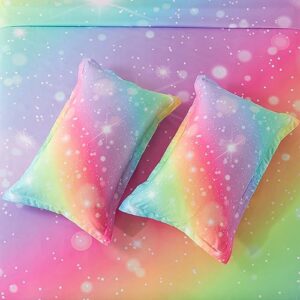 ADASMILE A & S Rainbow Fitted Sheet for Girls 4 Pieces Rainbow Sheets Full for Kids Tie Dye Pastel Glitter Rainbow Bed Sheet for Kids Teens Girls Rainbow Bedding for Girls Sheets with Sparkling Star