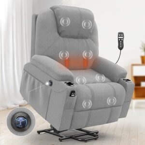 yonisee large lift chairs recliner for elderly - power lift chair modern with massage and heat, infinite position, extended footrest, usb & tape c ports and cup holders, classic grey