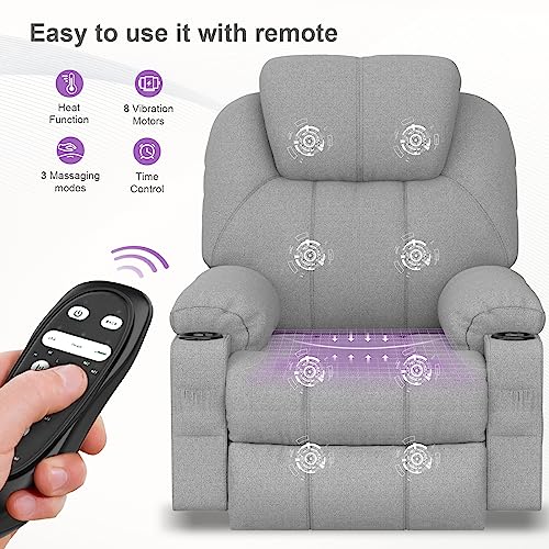 YONISEE Large Lift Chairs Recliner for Elderly - Power Lift Chair Modern with Massage and Heat, Infinite Position, Extended Footrest, USB & Tape C Ports and Cup Holders, Classic Grey