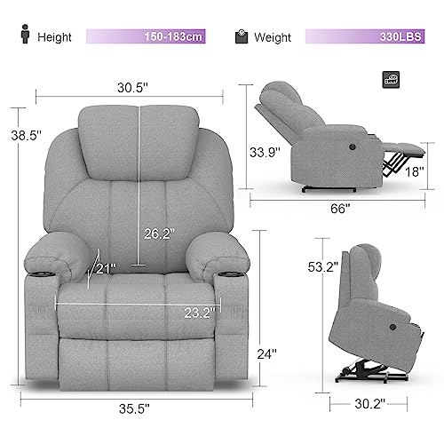 YONISEE Large Lift Chairs Recliner for Elderly - Power Lift Chair Modern with Massage and Heat, Infinite Position, Extended Footrest, USB & Tape C Ports and Cup Holders, Classic Grey