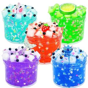 5 pack jelly cube crunchy slime， clear slime kit super soft and non-sticky, birthday gift slime party favors for girls and boys