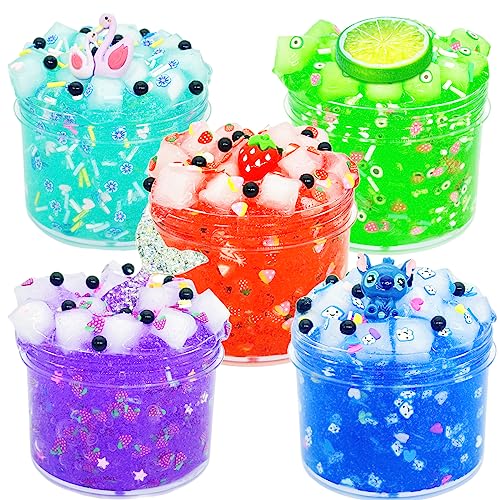 5 Pack Jelly Cube Crunchy Slime， Clear Slime Kit Super Soft and Non-Sticky, Birthday Gift Slime Party Favors for Girls and Boys