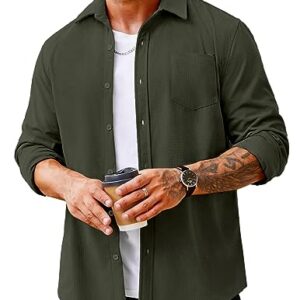 COOFANDY Men's Waffle Corduroy Solid Winter Shirts Outdoor Corduroy Jacket with Pocket