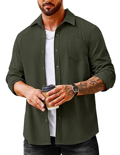 COOFANDY Men's Waffle Corduroy Solid Winter Shirts Outdoor Corduroy Jacket with Pocket