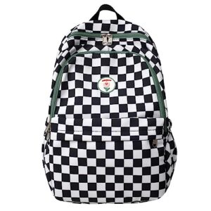 mininai cute checkered backpack fit 15.6 inch laptop checkerboard light academia aesthetic kawaii preppy y2k backpack (black,one size)