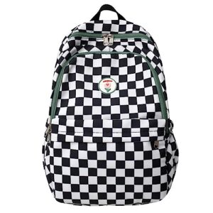 MININAI Cute Checkered Backpack Fit 15.6 Inch Laptop Checkerboard Light Academia Aesthetic Kawaii Preppy Y2k Backpack (Black,One Size)