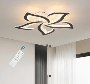 garwam modern led ceiling lights,black led dimmable flower shape ceiling light chancelier,flush mount ceiling lamp lighting fixture with remote control for living room dining room hallway kitchen(48w)