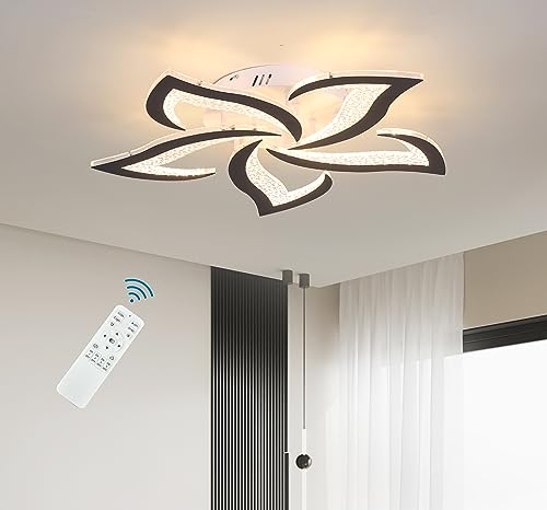 Garwam Modern LED Ceiling Lights,Black LED Dimmable Flower Shape Ceiling Light Chancelier,Flush Mount Ceiling Lamp Lighting fixture with Remote Control for Living Room Dining Room Hallway Kitchen(48W)