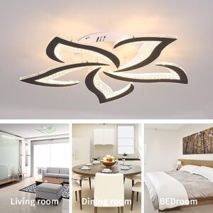 Garwam Modern LED Ceiling Lights,Black LED Dimmable Flower Shape Ceiling Light Chancelier,Flush Mount Ceiling Lamp Lighting fixture with Remote Control for Living Room Dining Room Hallway Kitchen(48W)