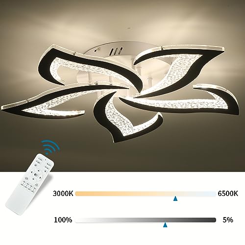 Garwam Modern LED Ceiling Lights,Black LED Dimmable Flower Shape Ceiling Light Chancelier,Flush Mount Ceiling Lamp Lighting fixture with Remote Control for Living Room Dining Room Hallway Kitchen(48W)