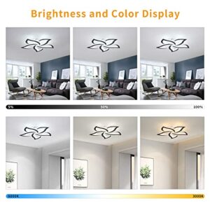 Garwam Modern LED Ceiling Lights,Black LED Dimmable Flower Shape Ceiling Light Chancelier,Flush Mount Ceiling Lamp Lighting fixture with Remote Control for Living Room Dining Room Hallway Kitchen(48W)