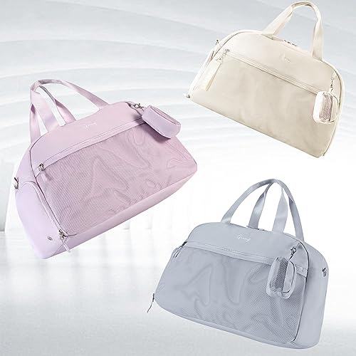 Gym Bag for Women With Shoe Compartment Sport Duffle Bag Travel bag With Wet Pocket Weekender Bag for Travel Gym Yoga Tennis Sports(Beige)