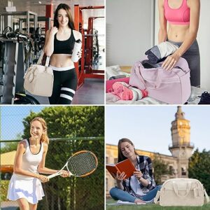 Gym Bag for Women With Shoe Compartment Sport Duffle Bag Travel bag With Wet Pocket Weekender Bag for Travel Gym Yoga Tennis Sports(Beige)