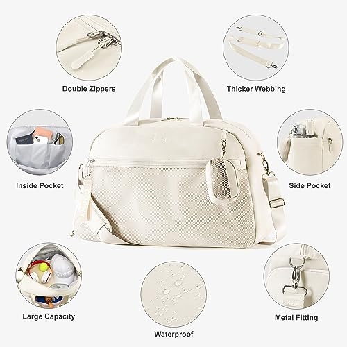Gym Bag for Women With Shoe Compartment Sport Duffle Bag Travel bag With Wet Pocket Weekender Bag for Travel Gym Yoga Tennis Sports(Beige)