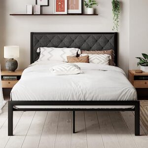 MUTICOR Stylish Queen Size Bed Frame with Tufted Headboard, Soft Padded Design，Sturdy Metal Slats, 11.8" Under Bed Storage,No Box Spring Needed, Easy Assembly,Dark Grey