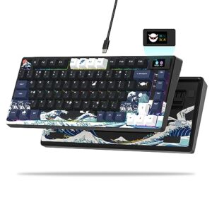 xvx s-k80 75% keyboard with color oled display mechanical gaming keyboard, hot swappable keyboard, gasket mount rgb custom keyboard, pre-lubed stabilizer for mac/win, black kanagawa theme