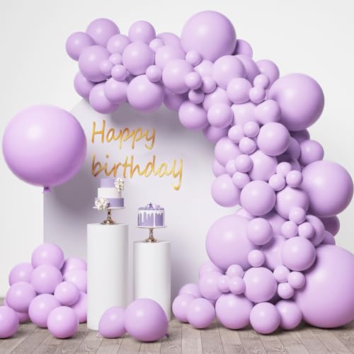 RUBFAC Pastel Purple Balloons, 146pcs Different Sizes Pack of 36 18 12 10 5 Inch for Balloon Garland or Balloon Arch as Graduation Birthday Wedding Baby Shower Anniversary Party Decorations