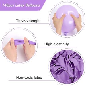 RUBFAC Pastel Purple Balloons, 146pcs Different Sizes Pack of 36 18 12 10 5 Inch for Balloon Garland or Balloon Arch as Graduation Birthday Wedding Baby Shower Anniversary Party Decorations