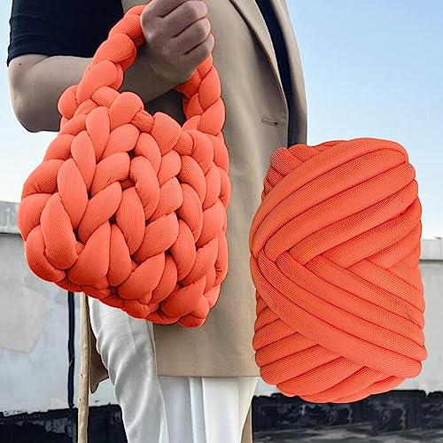 Gazechimp 250G Chunky Yarn Arm Knitting Yarn Polyester Yarn Length 787inch DIY Crochet Bulky Yarn Jumbo Tubular Yarn for Weaving Throw Baskets, Orange