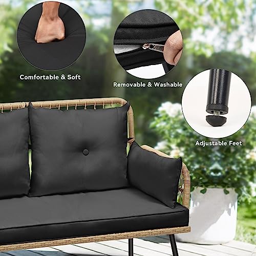 YITAHOME Patio Furniture Wicker Outdoor Loveseat, All-Weather Rattan Conversation for Backyard, Balcony and Deck with Soft Cushions (Light Brown+Black)