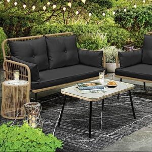 YITAHOME Patio Furniture Wicker Outdoor Loveseat, All-Weather Rattan Conversation for Backyard, Balcony and Deck with Soft Cushions (Light Brown+Black)