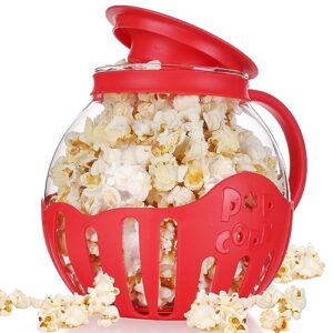 mmugooler glass microwave popcorn popper, 2.25qt original popcorn jar with silicone lid, bpa free, dishwasher safe- red