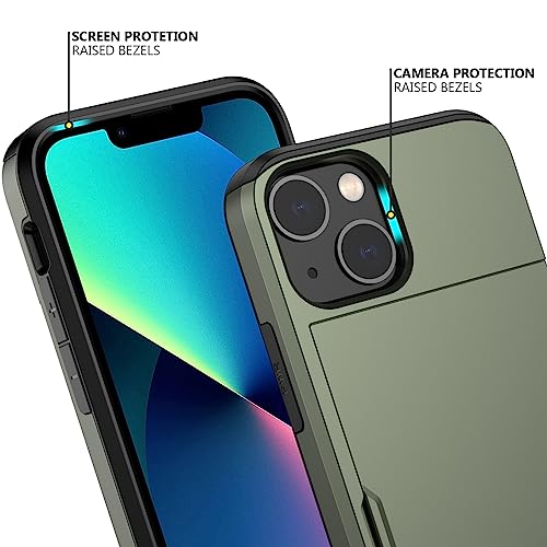 Nvollnoe for iPhone 13 Mini Case with Card Holder Heavy Duty Protective Dual Layer Shockproof Hidden Card Slot Slim Wallet Case for iPhone 13 Mini for Men&Women(Green)