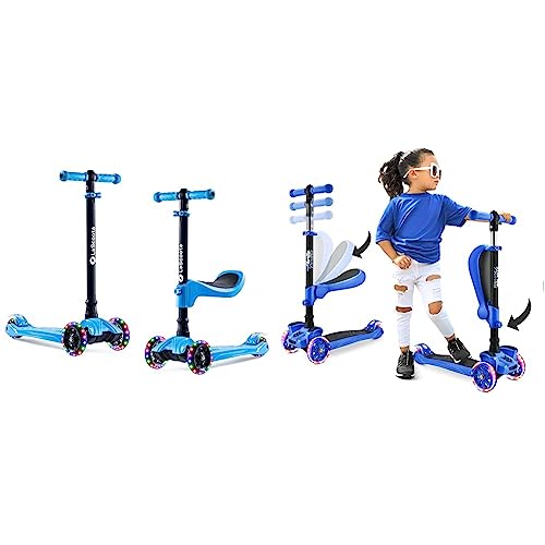 LaScoota 2-in-1 Kids Kick Scooter & Hurtle 3-Wheeled Scooter for Kids - Wheel LED Lights