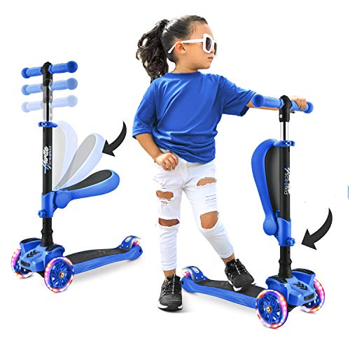 LaScoota 2-in-1 Kids Kick Scooter & Hurtle 3-Wheeled Scooter for Kids - Wheel LED Lights