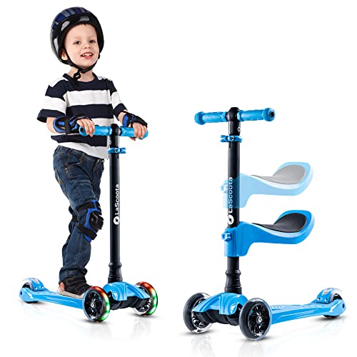 LaScoota 2-in-1 Kids Kick Scooter & Hurtle 3-Wheeled Scooter for Kids - Wheel LED Lights