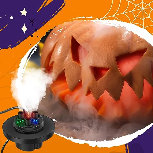 Uiifan Halloween Three Head Mist Maker Larger Fogger 12 LED Color Changing Indoor Outdoor Fogger Air Humidifier for Halloween Party Decorations Water Fountain Pond Aquarium Rockery Fish Tank