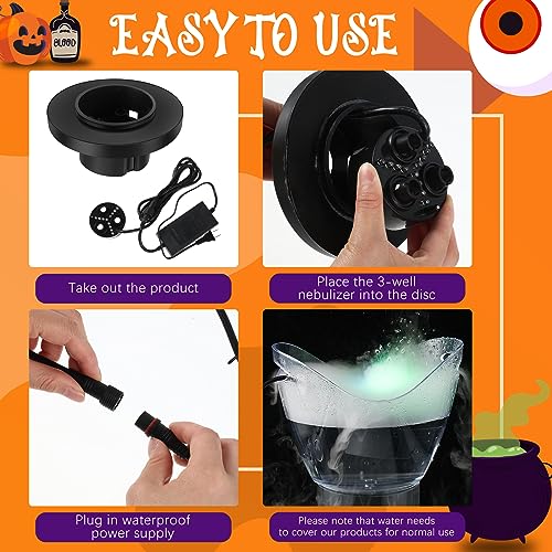 Uiifan Halloween Three Head Mist Maker Larger Fogger 12 LED Color Changing Indoor Outdoor Fogger Air Humidifier for Halloween Party Decorations Water Fountain Pond Aquarium Rockery Fish Tank