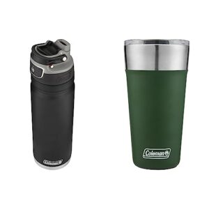 coleman autoseal freeflow stainless steel water bottle, black, 24 oz & insulated stainless steel 20oz brew tumbler, heritage green