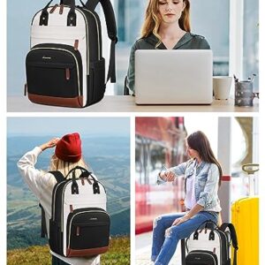 LOVEVOOK Laptop Backpack for Women, 15.6 Inch Travel Anti-theft Laptop Bag, Fashion Work Business Backpacks Purse, Warterproof College Teacher Nurse Computer Professor Daypack, Beige-Black-Brown