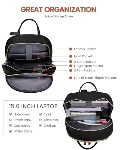 LOVEVOOK Laptop Backpack for Women, 15.6 Inch Travel Anti-theft Laptop Bag, Fashion Work Business Backpacks Purse, Warterproof College Teacher Nurse Computer Professor Daypack, Beige-Black-Brown