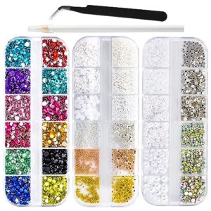 watrz 3 boxes 6000 pcs nail art rhinestones 3d flowers caviar beads for nails multi-color nail gems ab flatback rhinestones gems stones pearl nail charms art nail accessories for diy nail decor