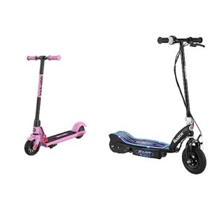 gotrax gks electric scooter & razor e100 glow electric scooter for kids age 8+, led light-up deck, 8 air-filled front tire, up to 40 minutes continuous ride time