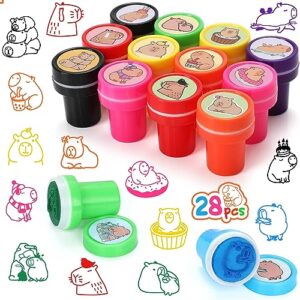 28pcs capybara party stamp for kids, cute capybara self inking stampers great for birthday favors rewards goody bag stuffers classroom crafts diy card making