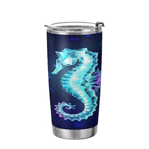 yettasbin crystal seahorse tumbler with straw lid, 12oz stainless steel tumbler cup double wall vacuum insulated travel coffee mug for hot and cold drinks