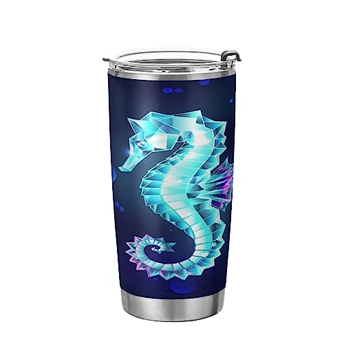 YETTASBIN Crystal Seahorse Tumbler with Straw Lid, 12oz Stainless Steel Tumbler Cup Double Wall Vacuum Insulated Travel Coffee Mug for Hot and Cold Drinks