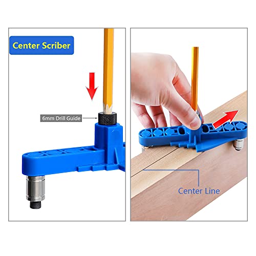 YANHAO Dowel Jig with Center Scriber 71 Pcs Handheld Dowel Jig Kit Adjustable Punch Locator with Wood Dowels Pins Drill Bits