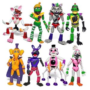 toysvill 8 pcs inspired by game five night at freddys toys | ultimate custom night | fnaf action figure [withered bonnie, orville, mangle, gator, happy frog, roxanne wolf, chica, and music man]