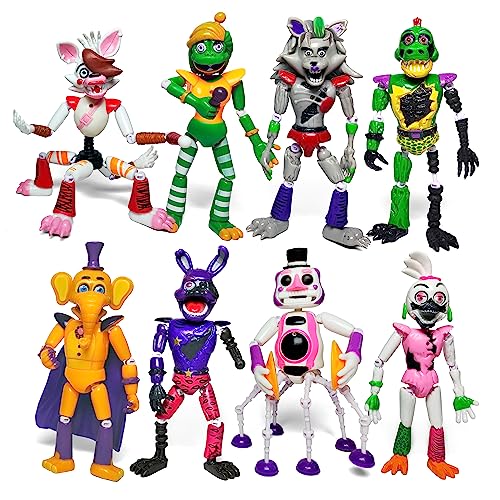 Toysvill 8 pcs Inspired by Game Five Night at Freddys Toys | Ultimate Custom Night | FNAF Action Figure [Withered Bonnie, Orville, Mangle, Gator, Happy Frog, Roxanne Wolf, Chica, and Music Man]