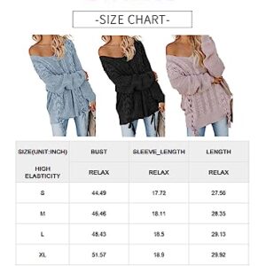 EVALESS Womens Sweater 2023 Fashion Trendy Fall Oversized Off Shoulder Cable Knit V Neck Knit Chunky Plus Size Sweater Long Sleeve Crewneck Winter Loose Tops Clothes,Black XL