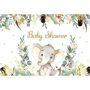 renaiss 5x3ft elephant baby shower backdrop green watercolor eucalyptus leaves floral gold glitter dots photography background for girl boy newborn gender reveal party banner decor photo props