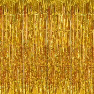 4 pack 3.2x8.2ft gold tinsel curtain party backdrop - choonshow foil fringe curtain gold party decor streamers for birthday baby shower bachelorette euphoria theme party decorations